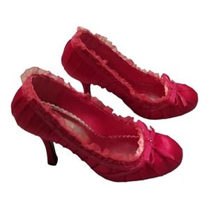 Pulse Women’s Pin-up Retro Hot Pink Ruffle Satin High Heels